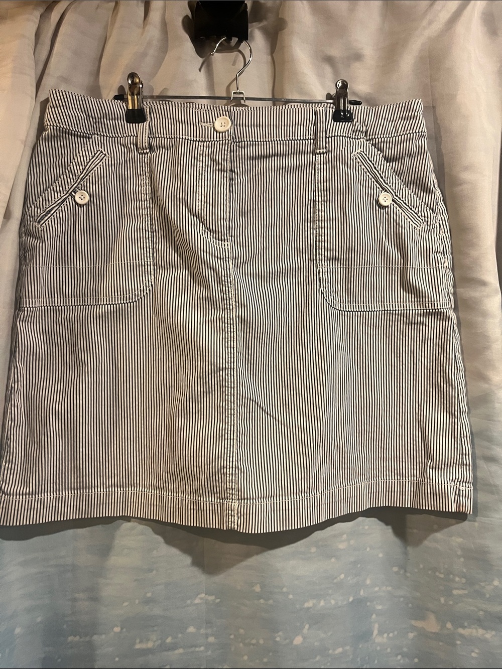 Karen Scott White & Navy Pinstripe Skort with Front Pockets